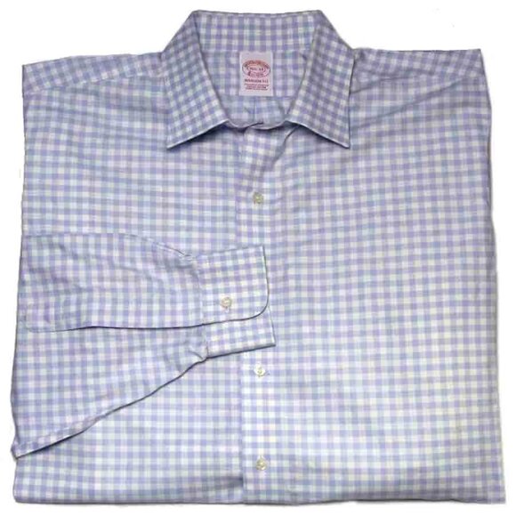 Brooks Brothers Madison Fit Dress Shirt Blue White Gingham Check Size 16.5 X 33 - Picture 1 of 1